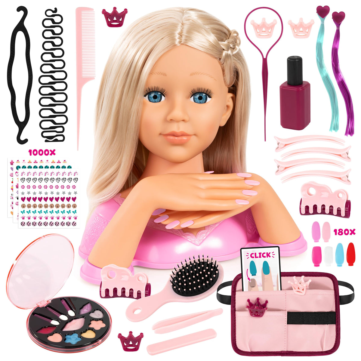 Bayer Charlene styling head front view for imaginative hair and nail play.