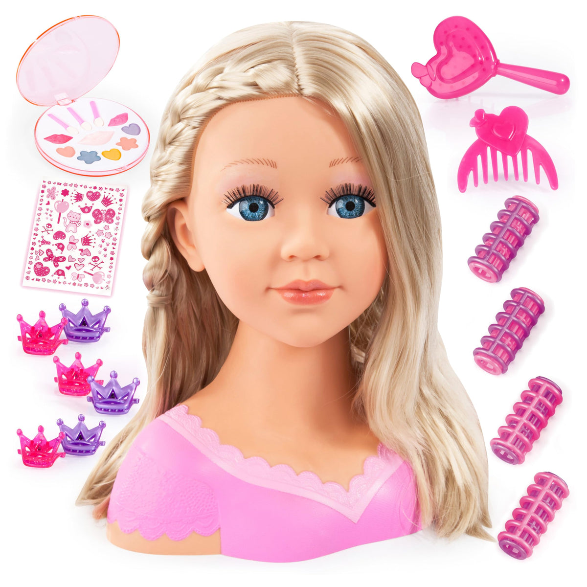 Bayer Charlene styling head with blonde hair for versatile home hair-styling practice.