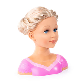 Bayer Charlene styling head with hair clips helps organize styling steps.