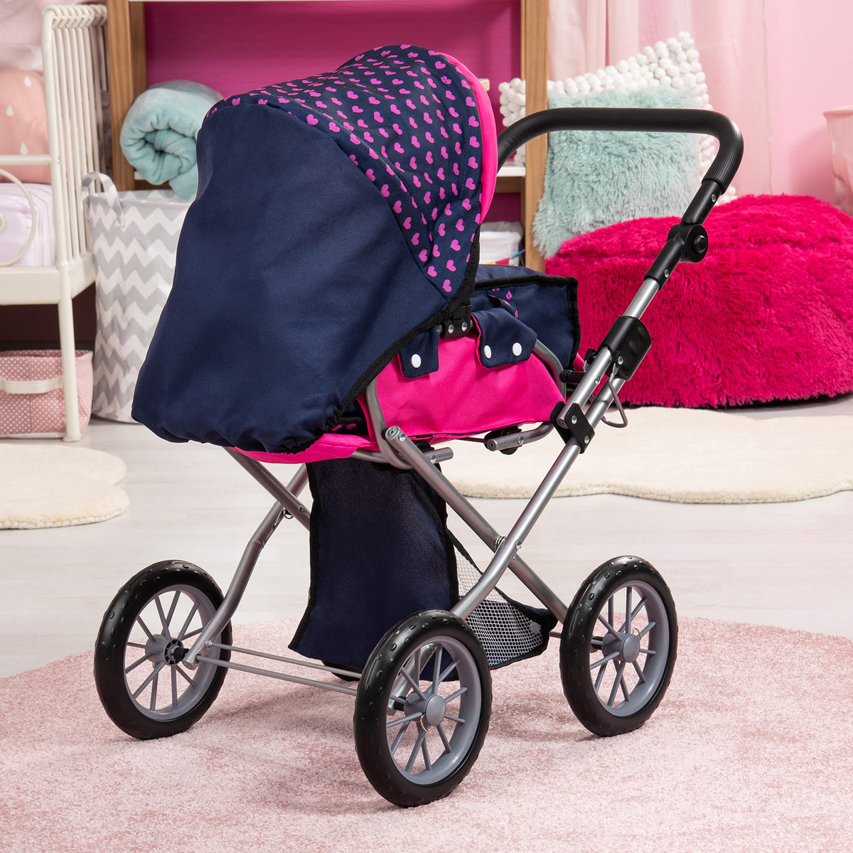 Bayer City Star Doll Stroller convertible to jogger mode for varied play setups.