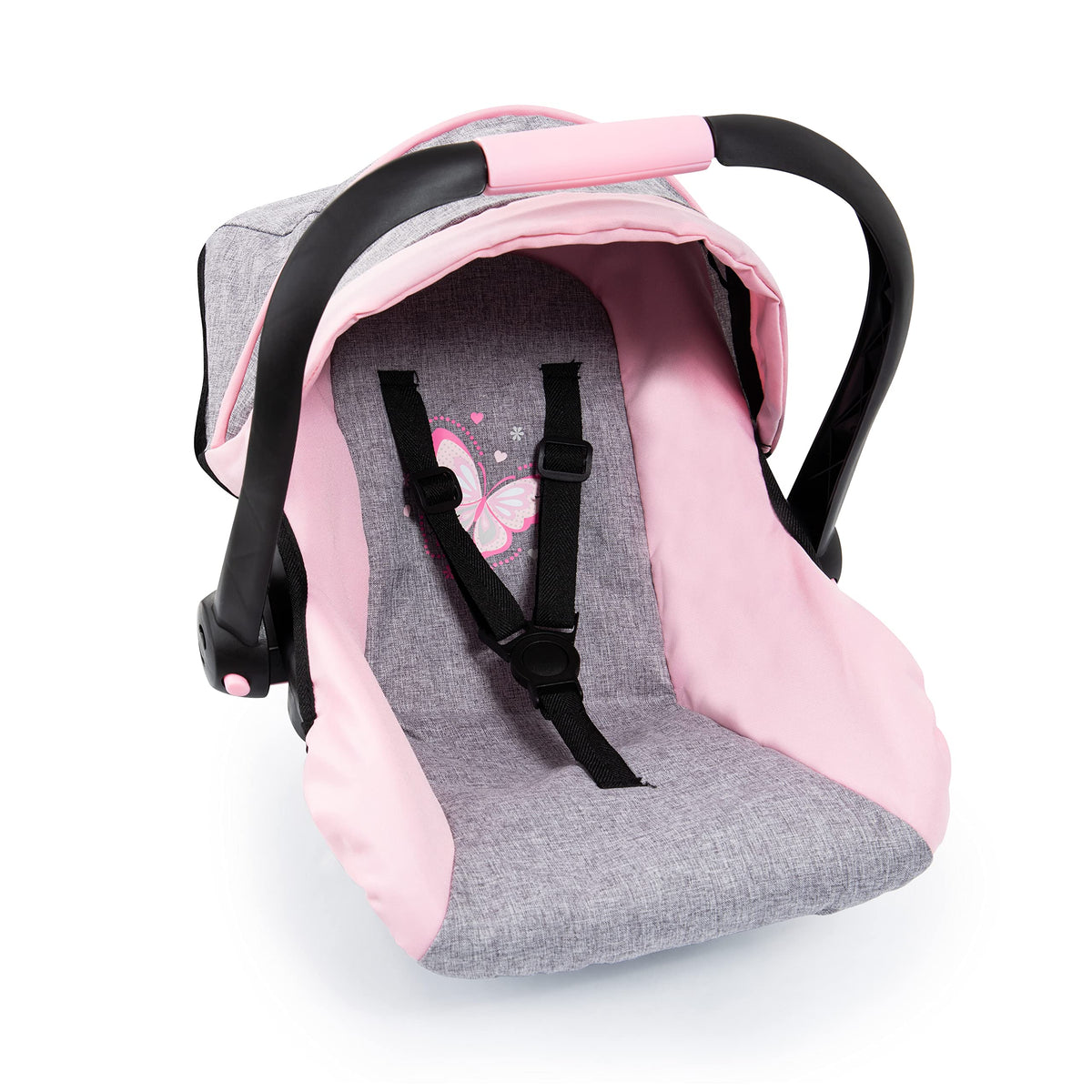 Bayer Design Easy Go car seat in pink-grey with cover keeps dolls secure and comfy.