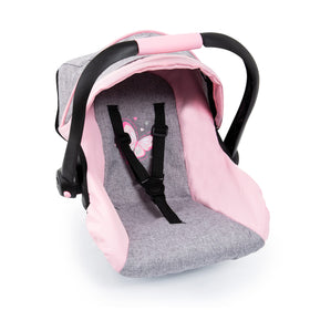 Bayer Design Easy Go car seat in pink-grey with cover keeps dolls secure and comfy.