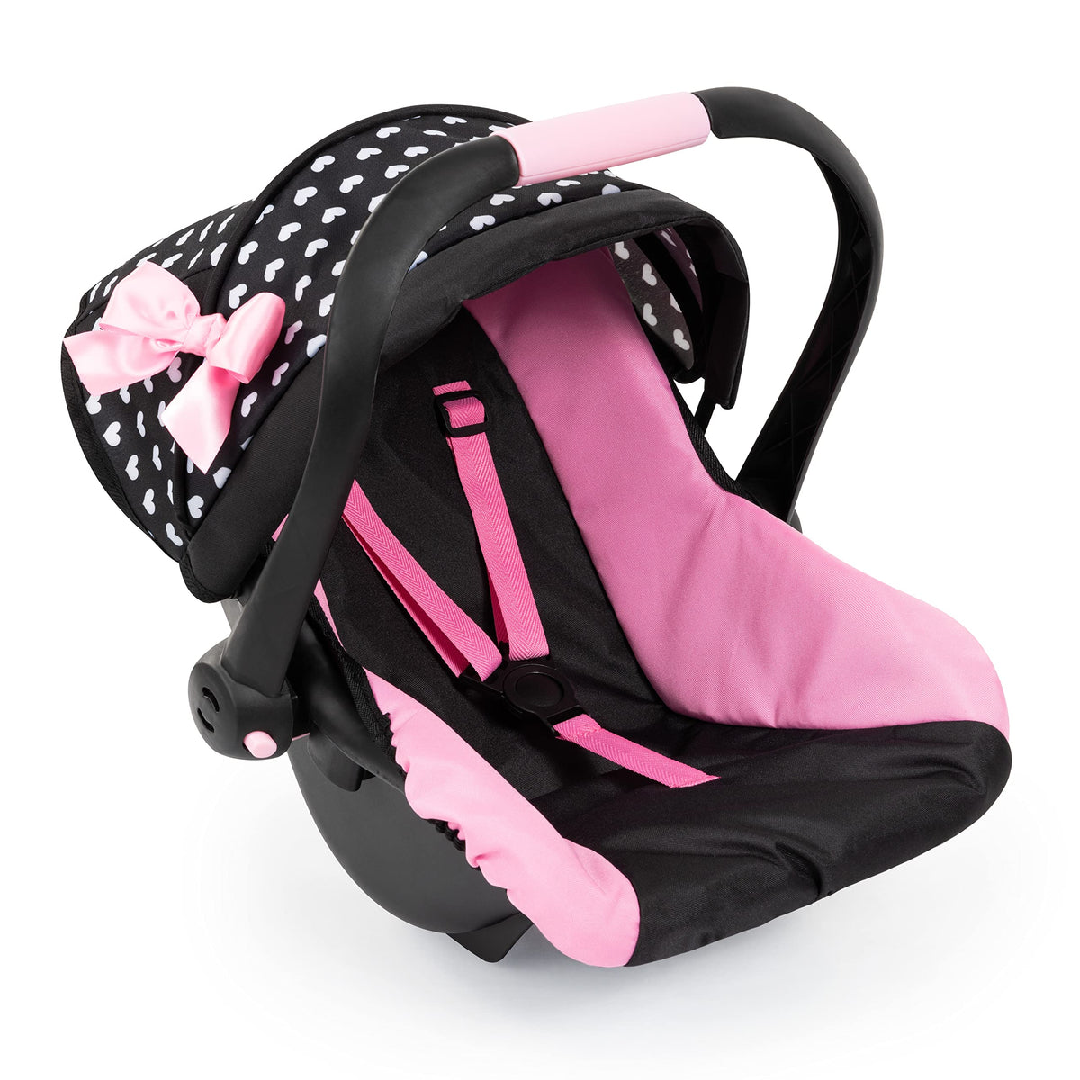 Bayer Design Dolls deluxe car seat with hearts pattern for dolls up to 18 inches, ideal for travel