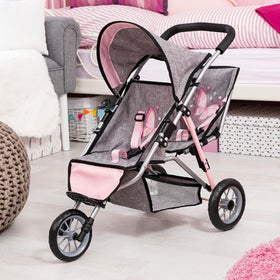 Bayer Design Dolls Twin 3 Wheel Jogger with safety belts keeps dolls secure.