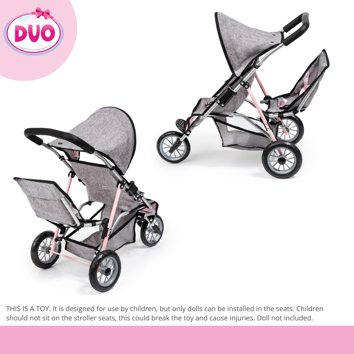 Bayer Design Dolls Twin 3 Wheel Jogger soft handle provides comfortable pushing.