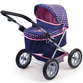 Bayer Trendy Pram includes basket and shoulder bag for doll essentials on trips.