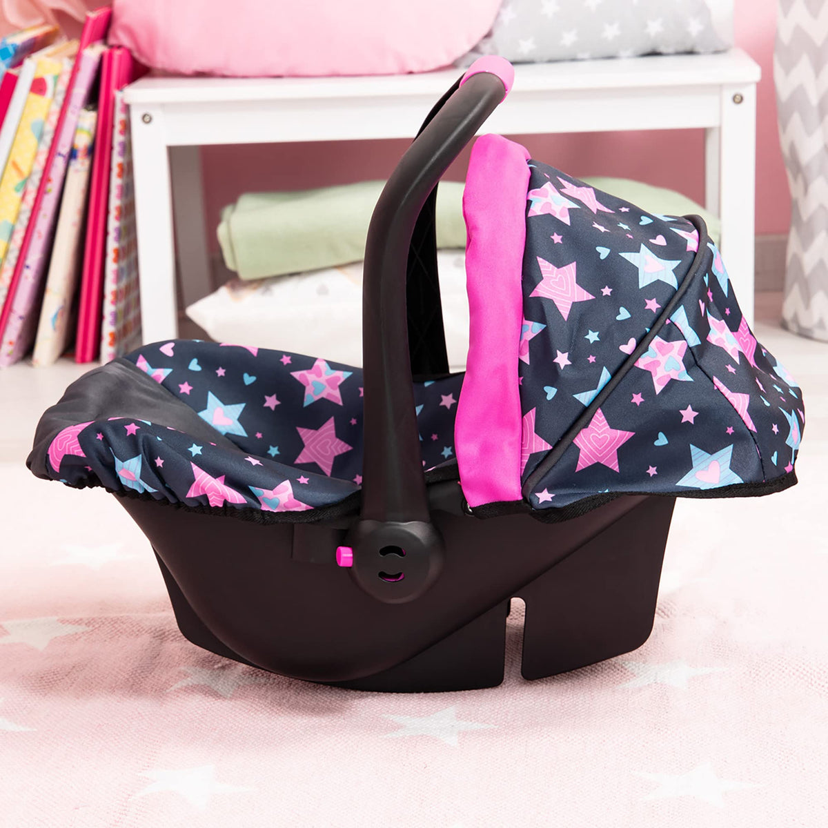 Bayer Doll Car Seat rocks gently to soothe during pretend rides