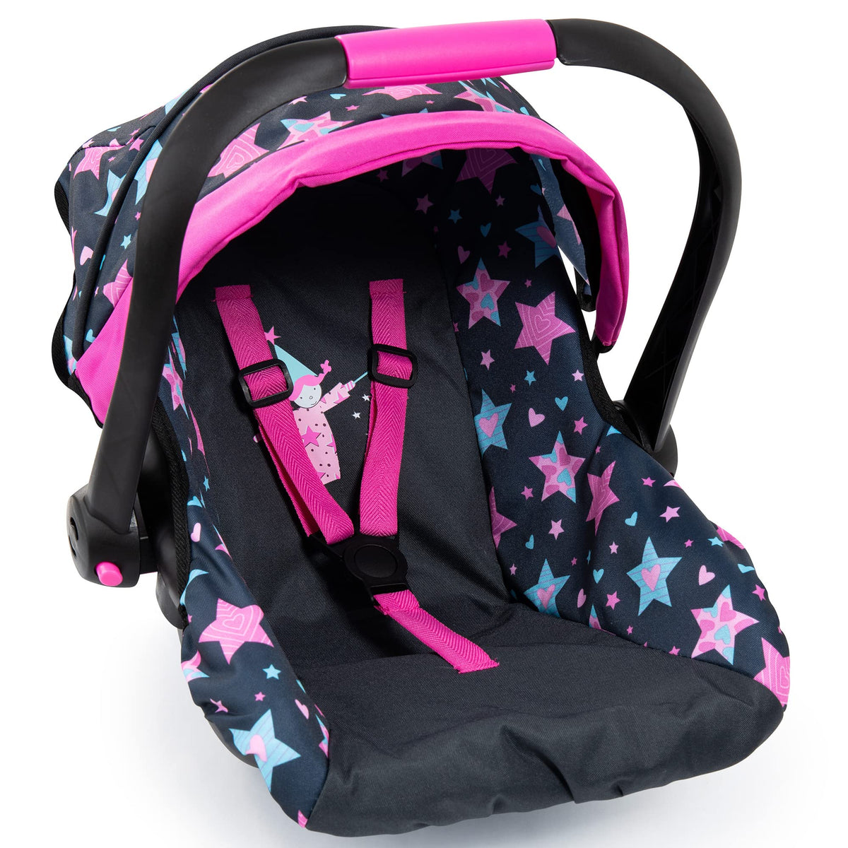 Bayer Doll Car Seat in turquoise with stars for stylish 18-inch doll travel