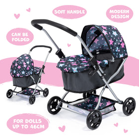 Bayer Doll Pram's storage basket keeps accessories organized.