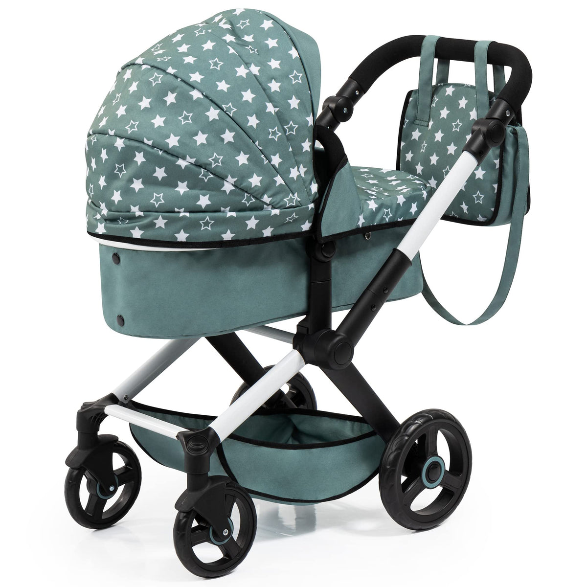 Bayer Xeo adjustable-handle stroller ensures comfortable push for growing children during play.