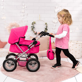 Bayer Trendy Doll Stroller folded compact for easy storage.