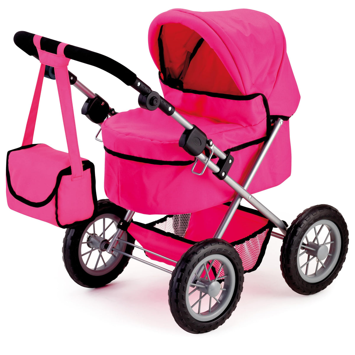 Bayer Trendy Doll Stroller hot pink front view, ideal for stylish pretend play.