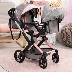 Bayer twin doll stroller adjustable handle, fits growing children for comfortable pushing.