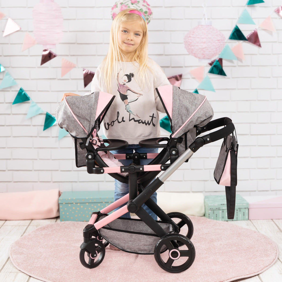 Bayer twin doll stroller easygo compatibility, expands play with car seat option.
