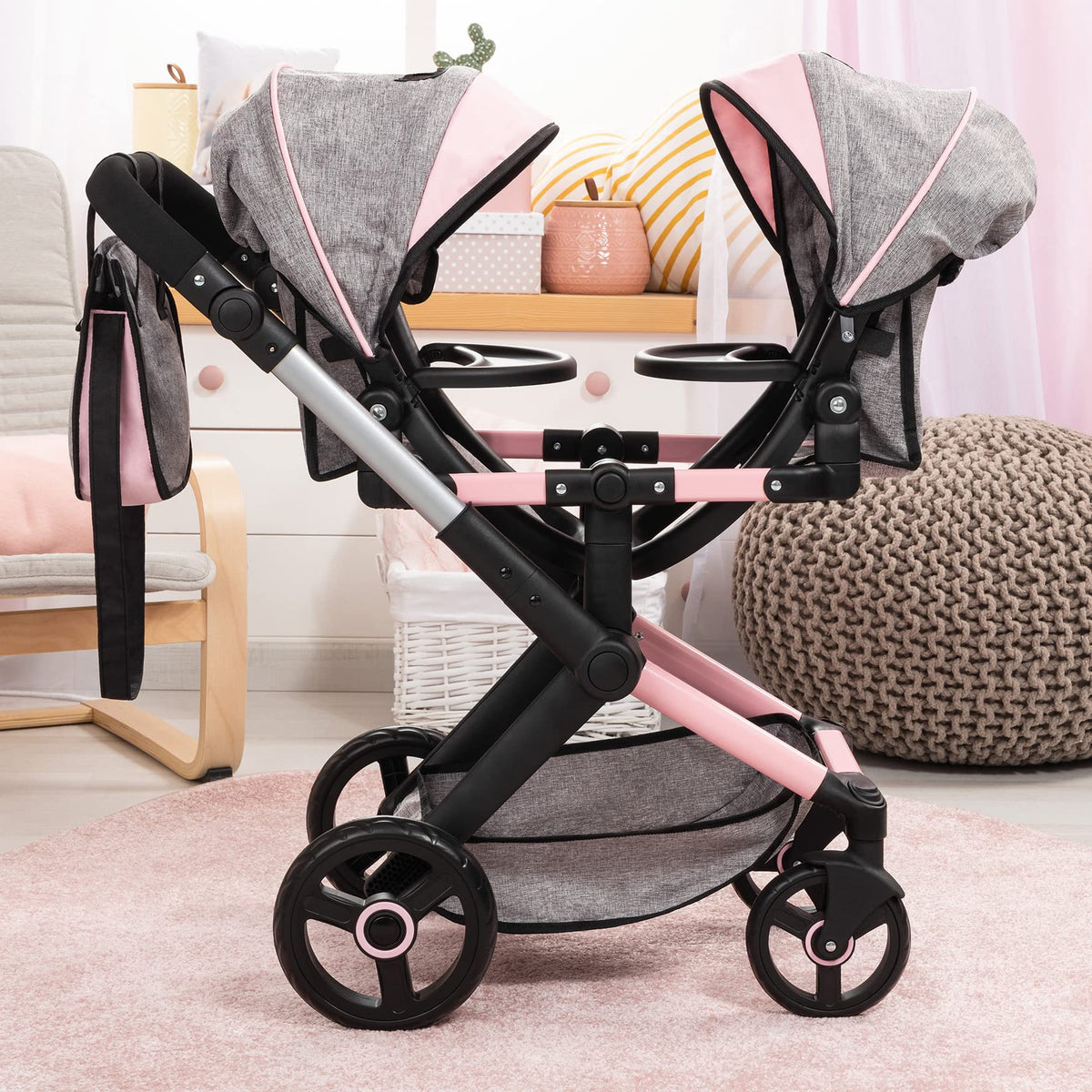 Bayer twin doll stroller seat angles, supports versatile storytelling and play.