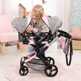 Bayer twin doll stroller shopping basket and handbag, keeps accessories organized.