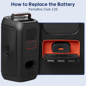 Bayhon replacement battery for PartyBox Club 120, easy swap and cover reattachment.