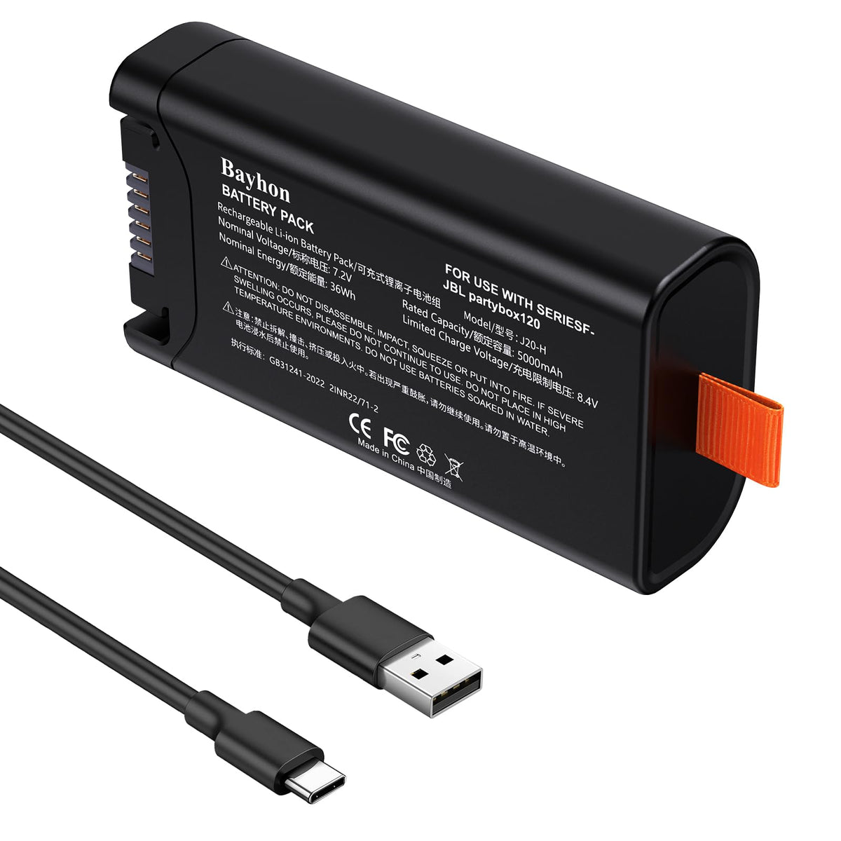 Bayhon 5000mAh battery for PartyBox Club 120, compatible replacement for longer music sessions.