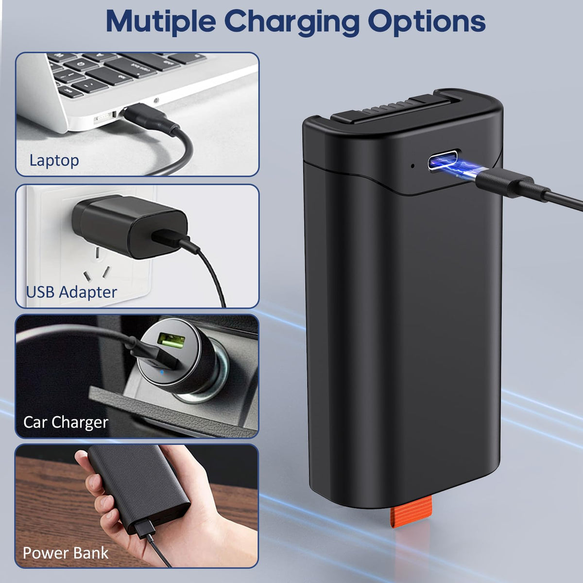 Bayhon USB-C charging interface enables quick on-the-go recharging.