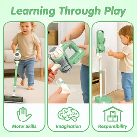 BAYMI green toddler vacuum lightweight and easy to handle.