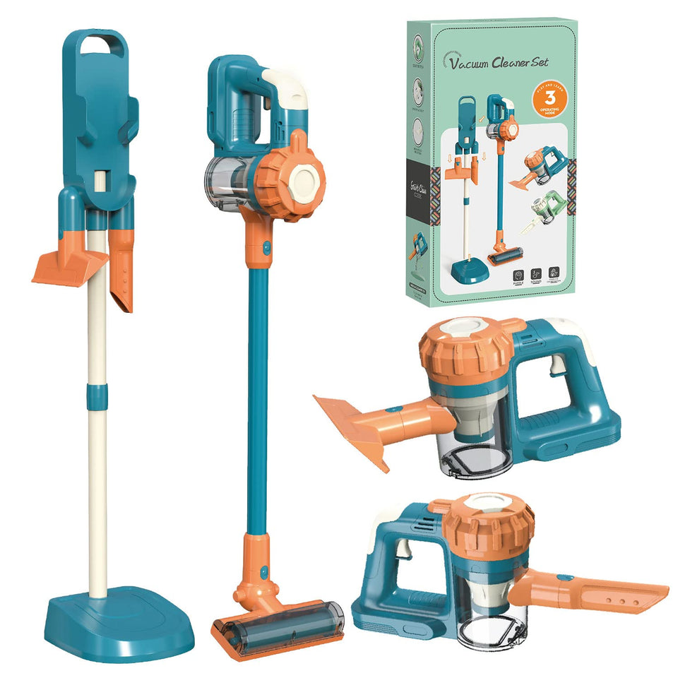 Baymi 3-in-1 kids vacuum front view with realistic suction for imaginative play.