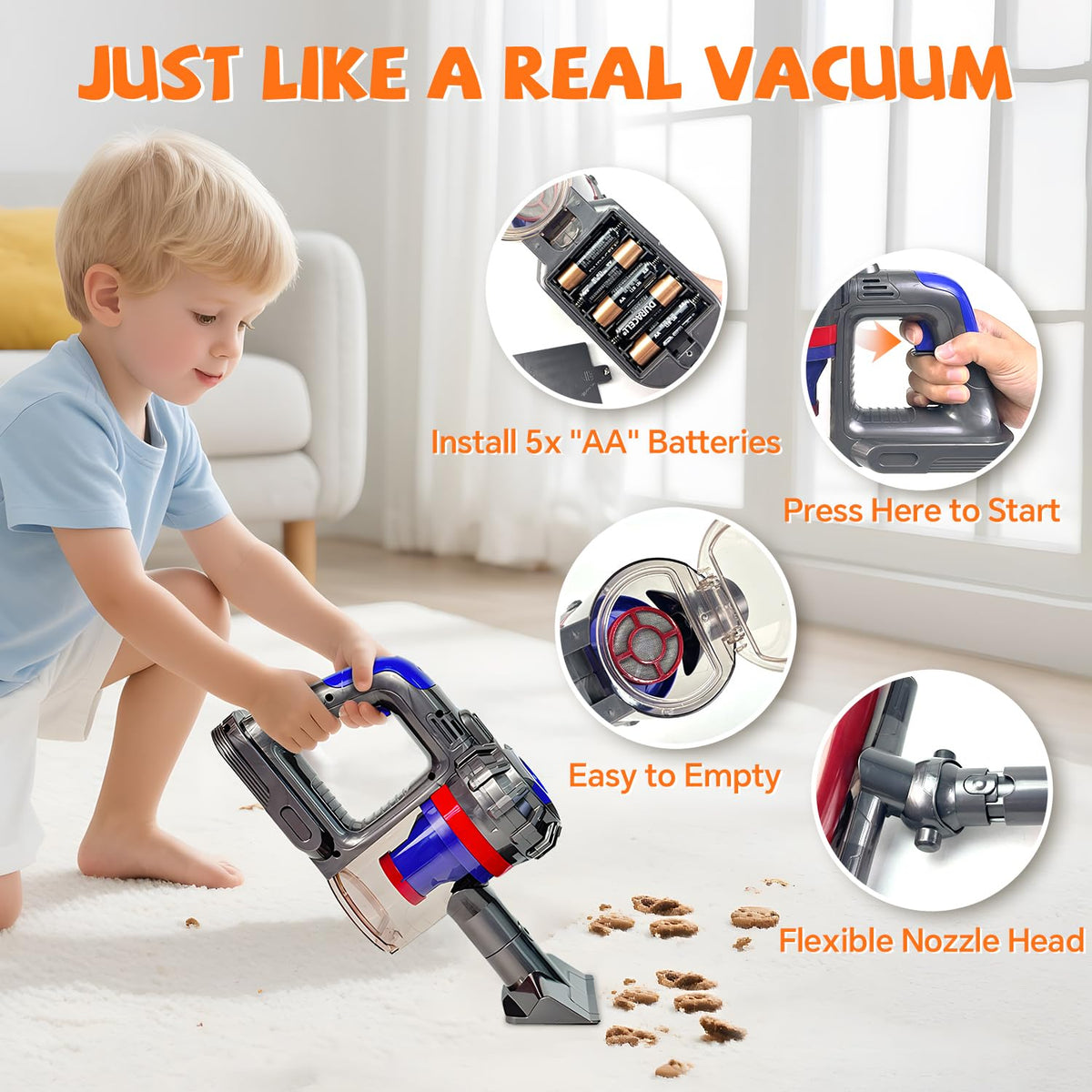 Baymi kids vacuum lightweight design fits small hands for easy use