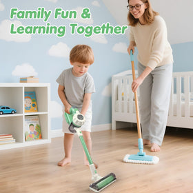 BAYMI storage rack keeps vacuum parts organized after playtime.