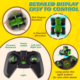BAYSING RC farm vehicle showcases 360-degree rotation and durable design for kids.