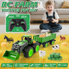 BAYSING RC tractor with truck and trailer featuring working headlights