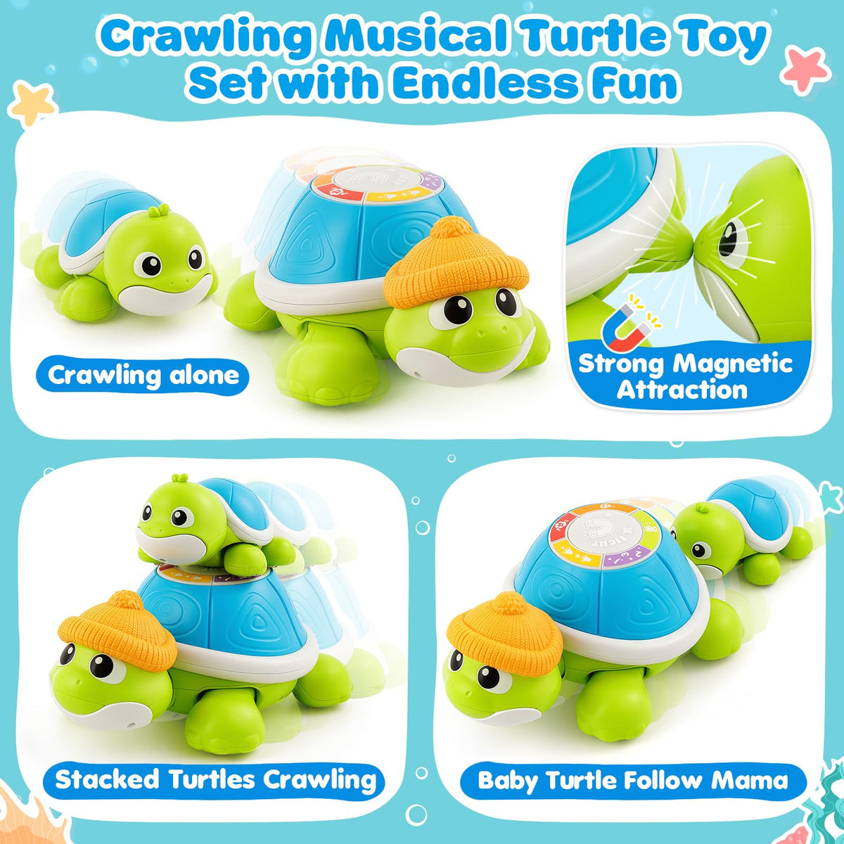 BAYSING turtle head-nod animation engaging baby's attention