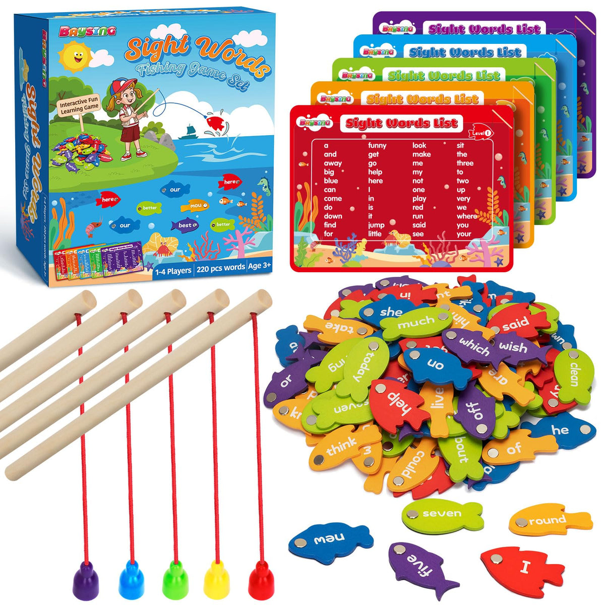 BAYSING wooden sight word fish collection for engaging, hands-on learning at home.