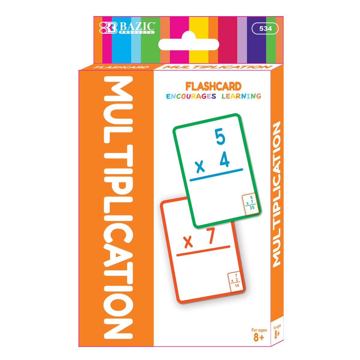 Bazic Products multiplication flash cards front cover for 36-card times-table practice.