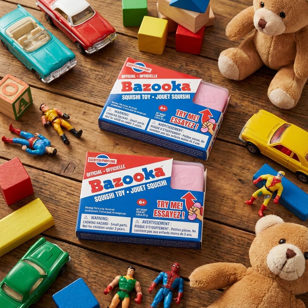 Bazooka Scented Squishi Toy 2-pack with comic packaging ideal for gifting.