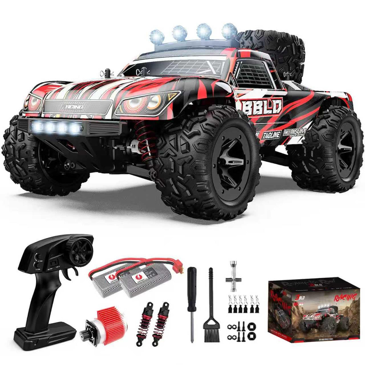 BBLD 1:18-scale 4WD truck, top view showing compact speed and stability