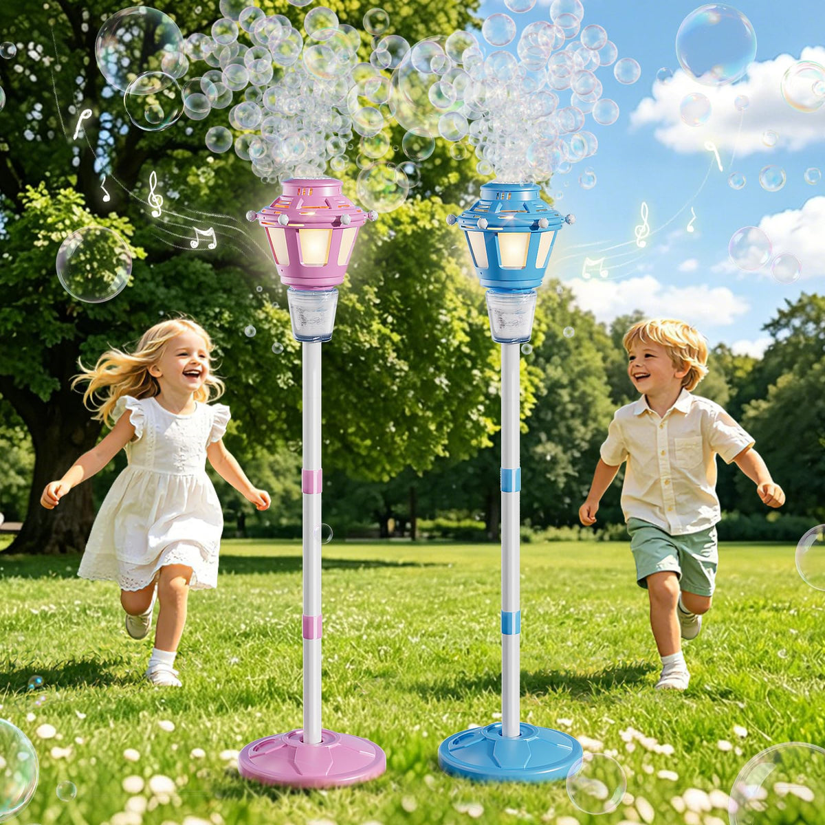 BBnote pink street lamp bubble machine with vibrant lights for outdoor fun