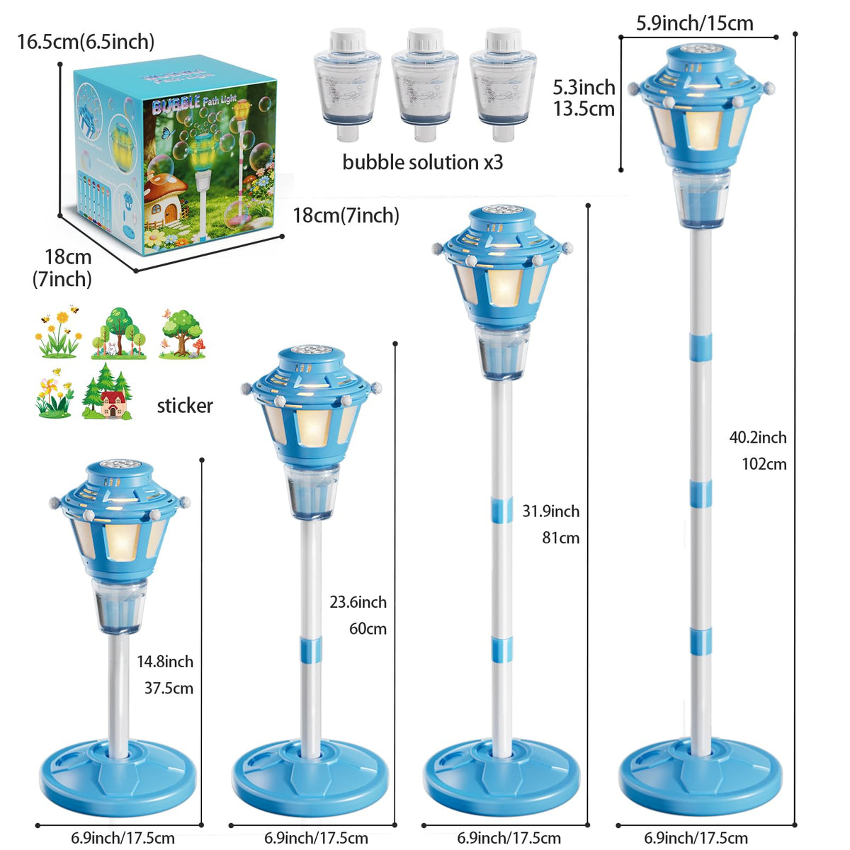BBnote blue bubble machine lights glow for festive outdoor play.