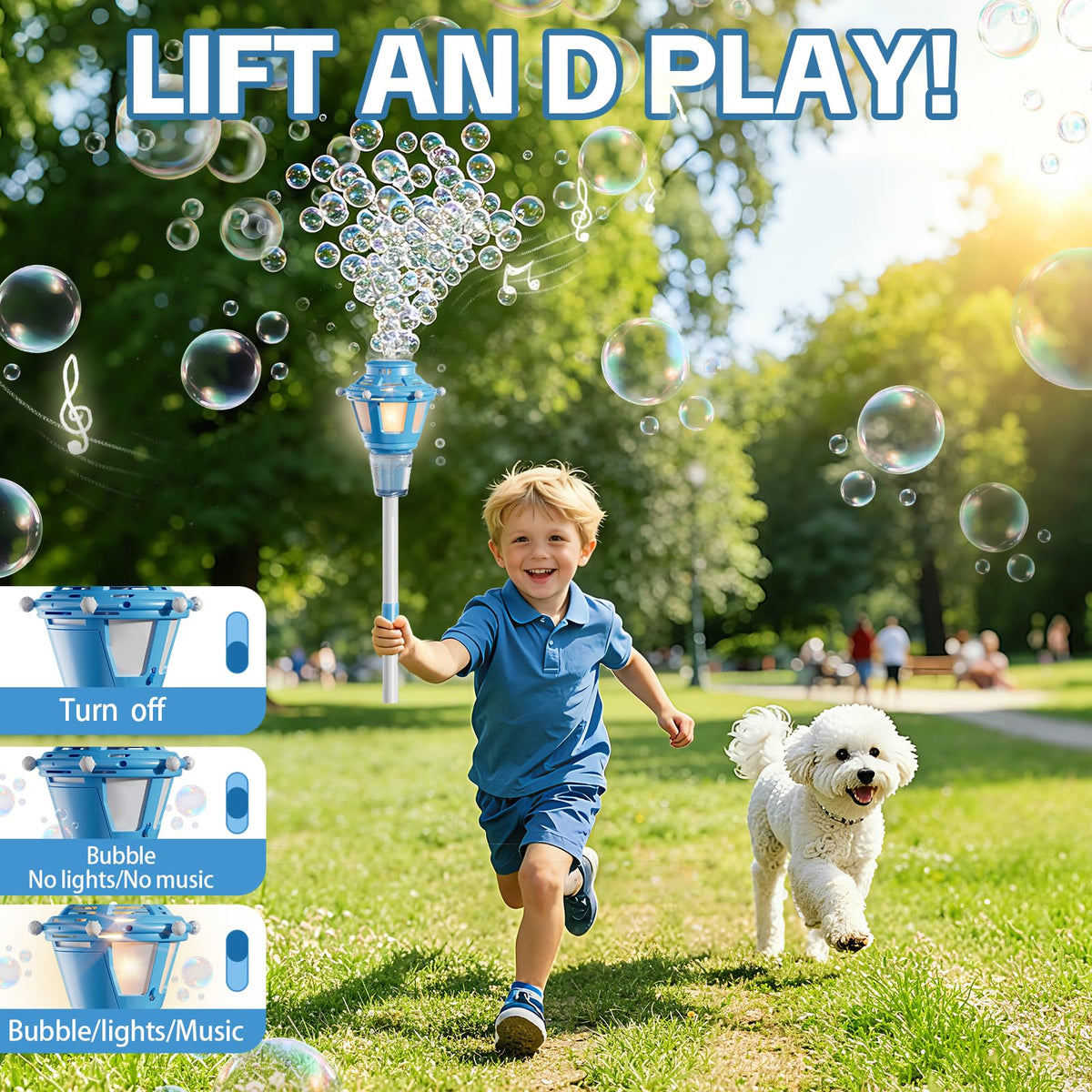 BBnote blue bubble machine in music mode enhances backyard parties.