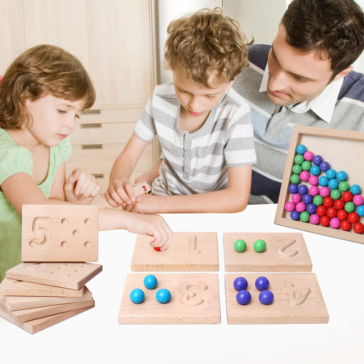 BBtinker kid-friendly beech wood set for early math exploration.