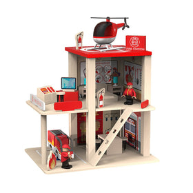 BBtinker Fire Station Playset front view with figures for imaginative role-play