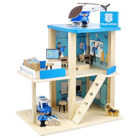 BBtinker police station playset with wooden dollhouse and figures for imaginative play