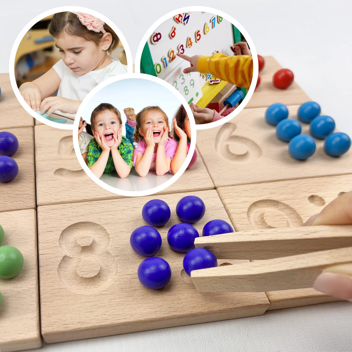 BBtinker wooden counting beads—55 pieces for tactile practice.