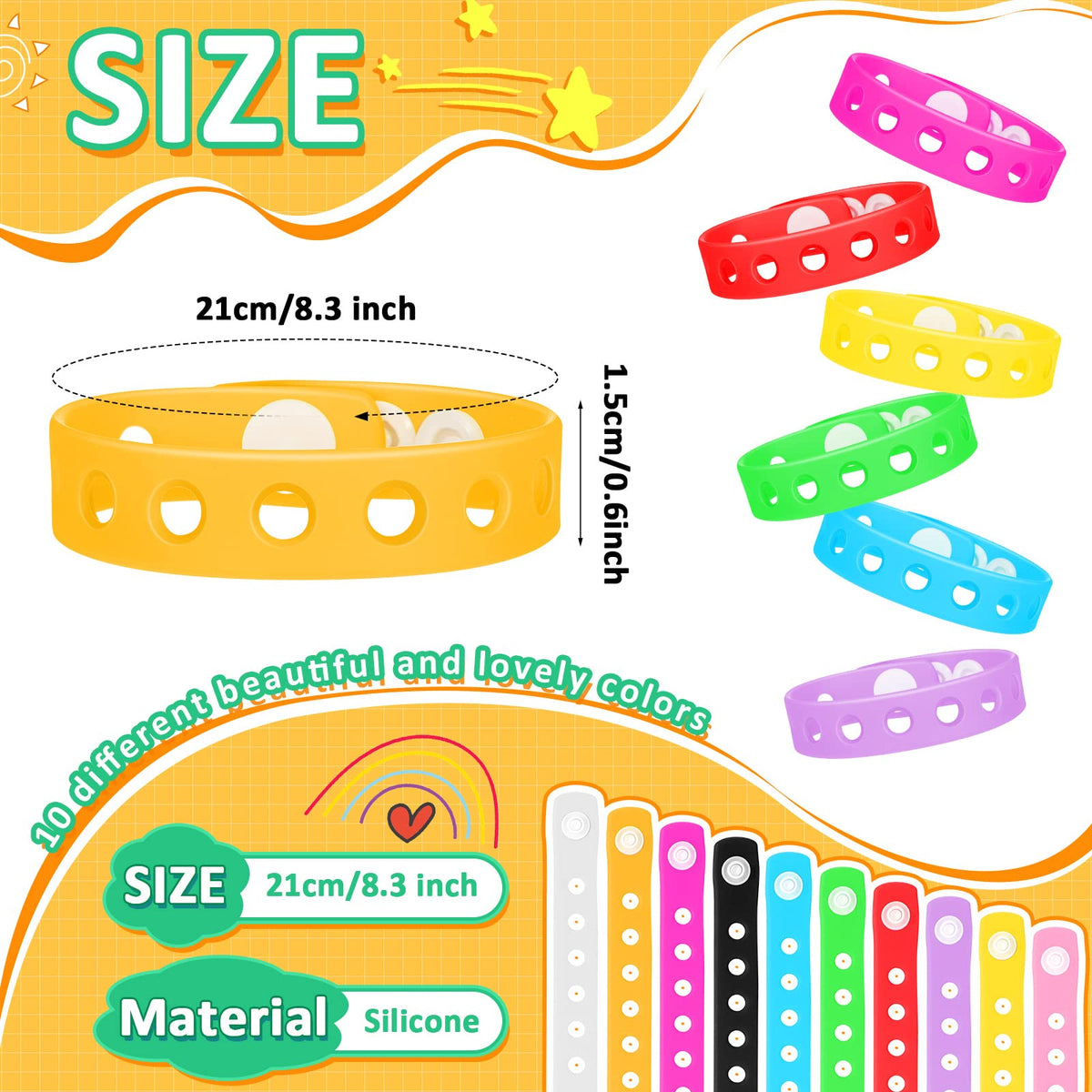 BBTO colorful wristbands in 10 colors for school events and everyday wear
