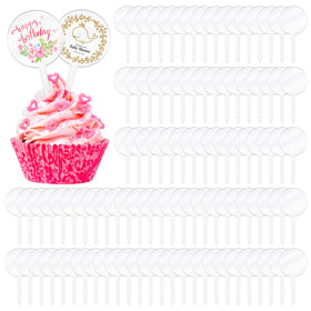 BBTO blank round cupcake toppers with sticks for customization.