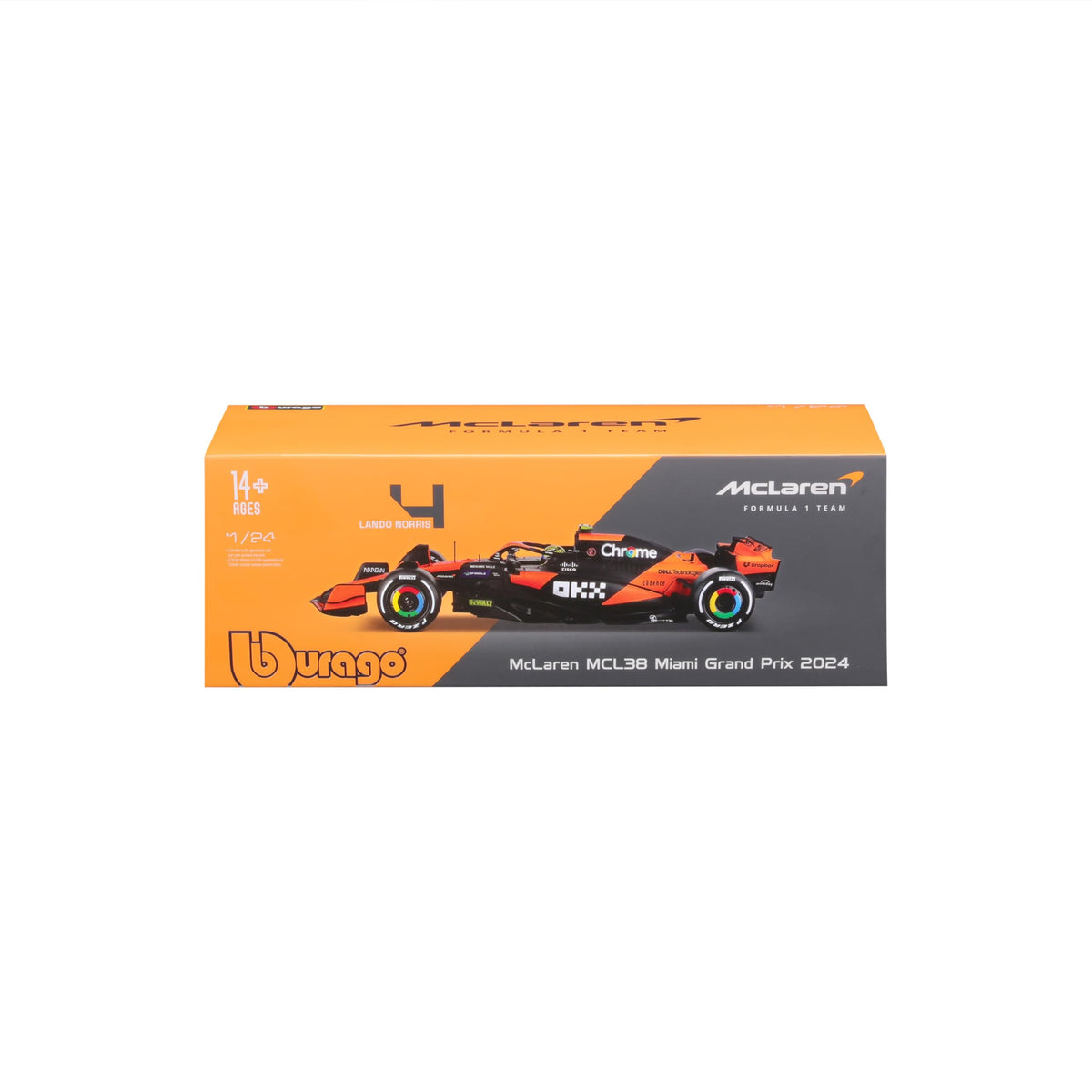 Bburago 1:24 McLaren MCL38 decorative sleeve for tidy presentation.