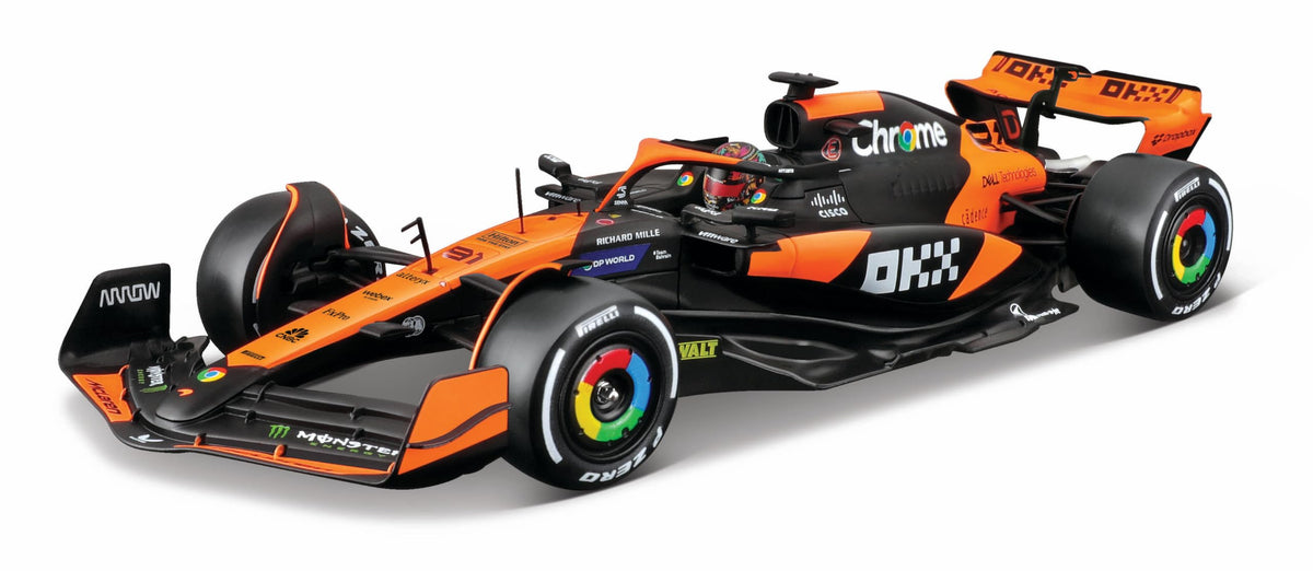 Bburago 1:24 McLaren MCL38 front view ideal for desk display.