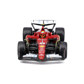 BBurago Ferrari 2025 season car with helmet, acrylic display box for premium presentation.