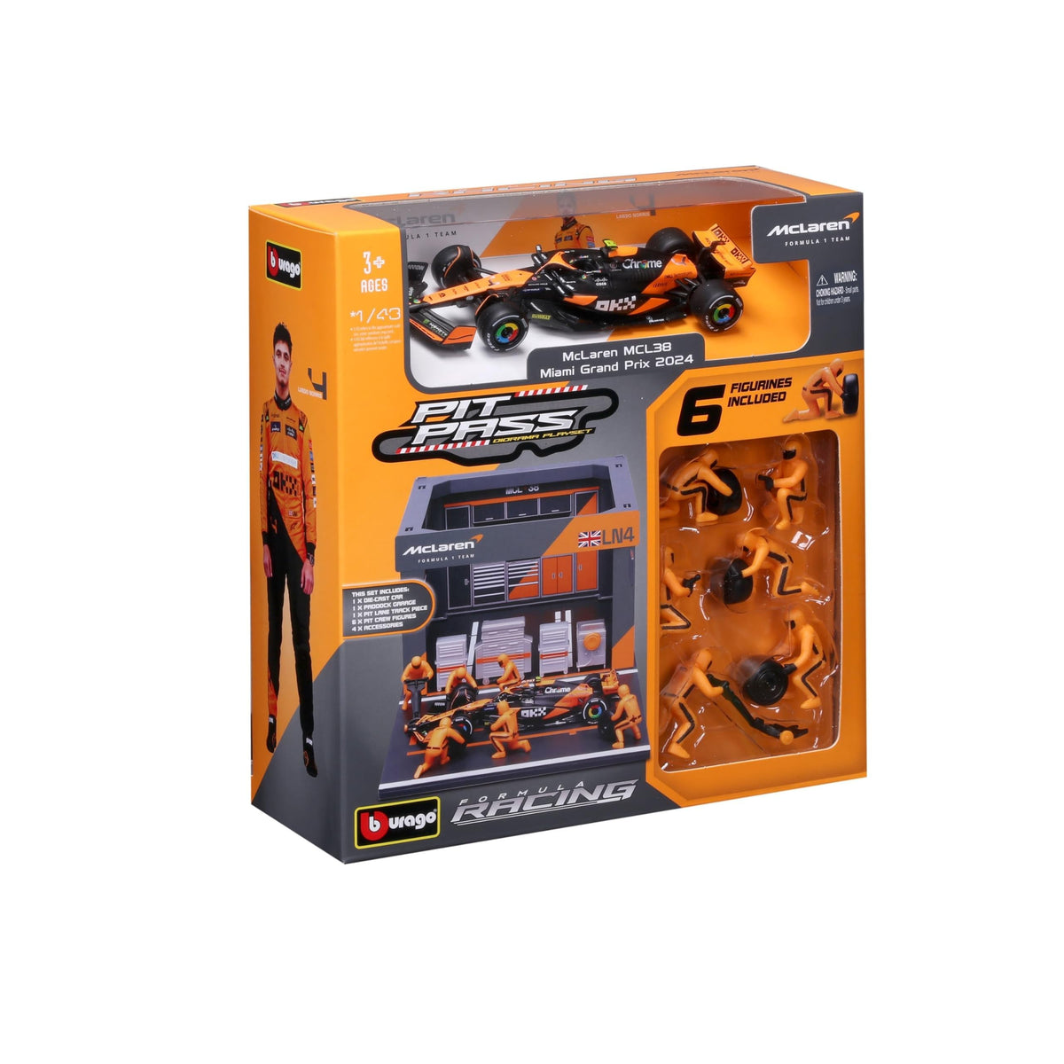 BBURAGO McLaren pit lane set enhances authentic racing ambience.