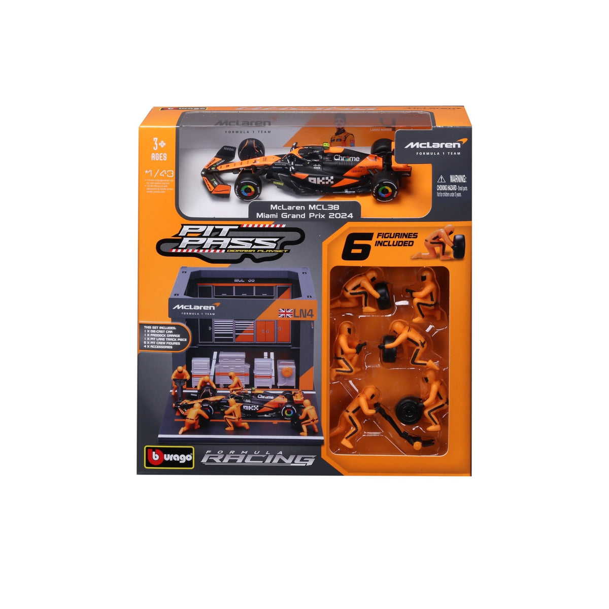BBURAGO McLaren MCL38 plastic paddock garage for realistic diorama displays.