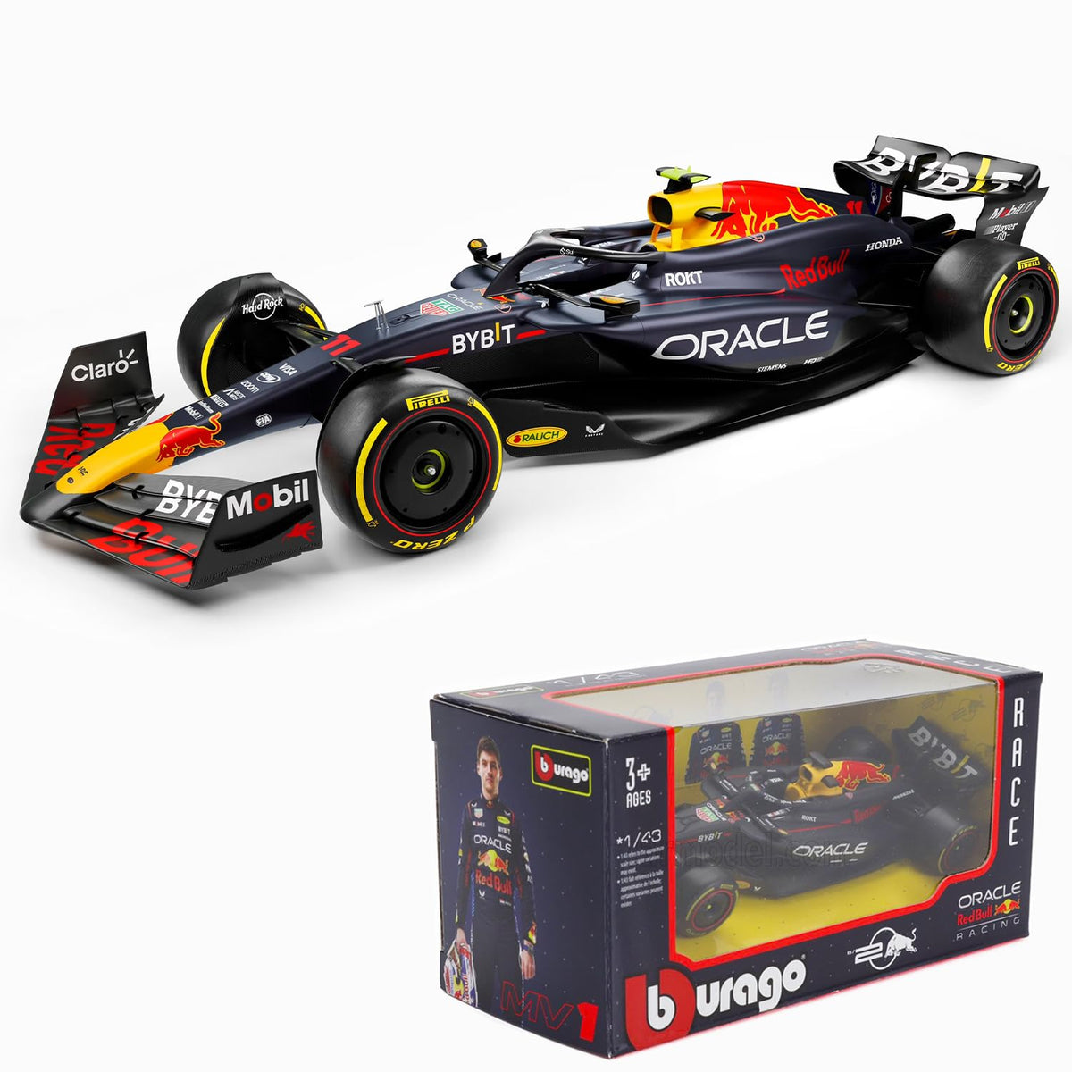 BBurago Red Bull RB20 1/43 front-angle model for display and collection.