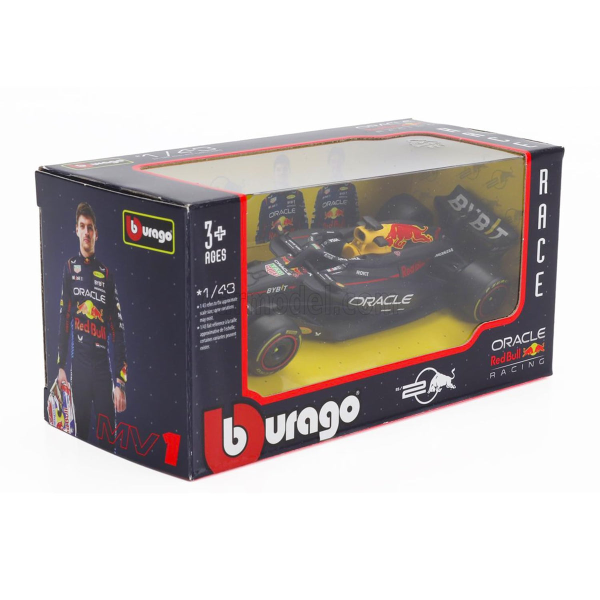 BBurago Red Bull RB20 1/43 packaging-display suitable for shelves.